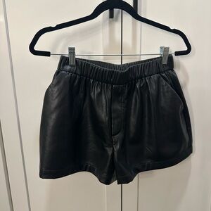 L’Academie Black Leather High Waist Women's Shorts